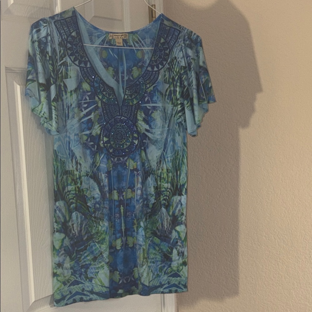 Graphic Flutter Sleeve Tee PXL BEAUTIFUL SAPPHIRE BLUE WITH GREEN BY ENERGIE